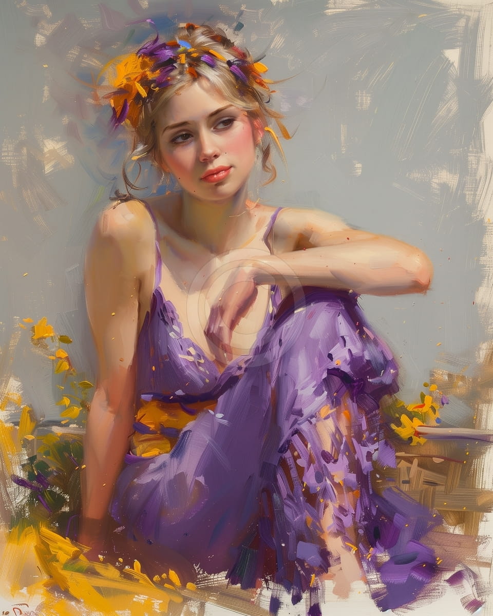 Frauenporträt mit gelben Blumen