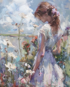 Frau zwischen Blumen