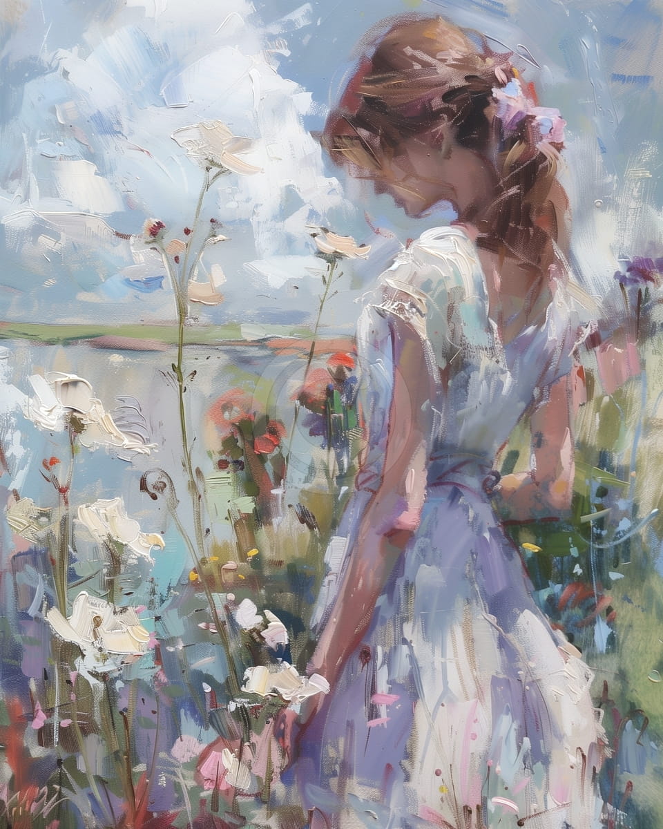 Frau zwischen Blumen