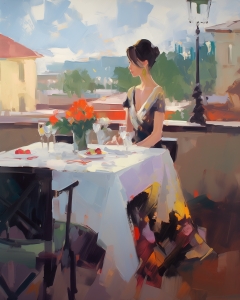 Ritratto della donna della terrazza del caff&egrave;