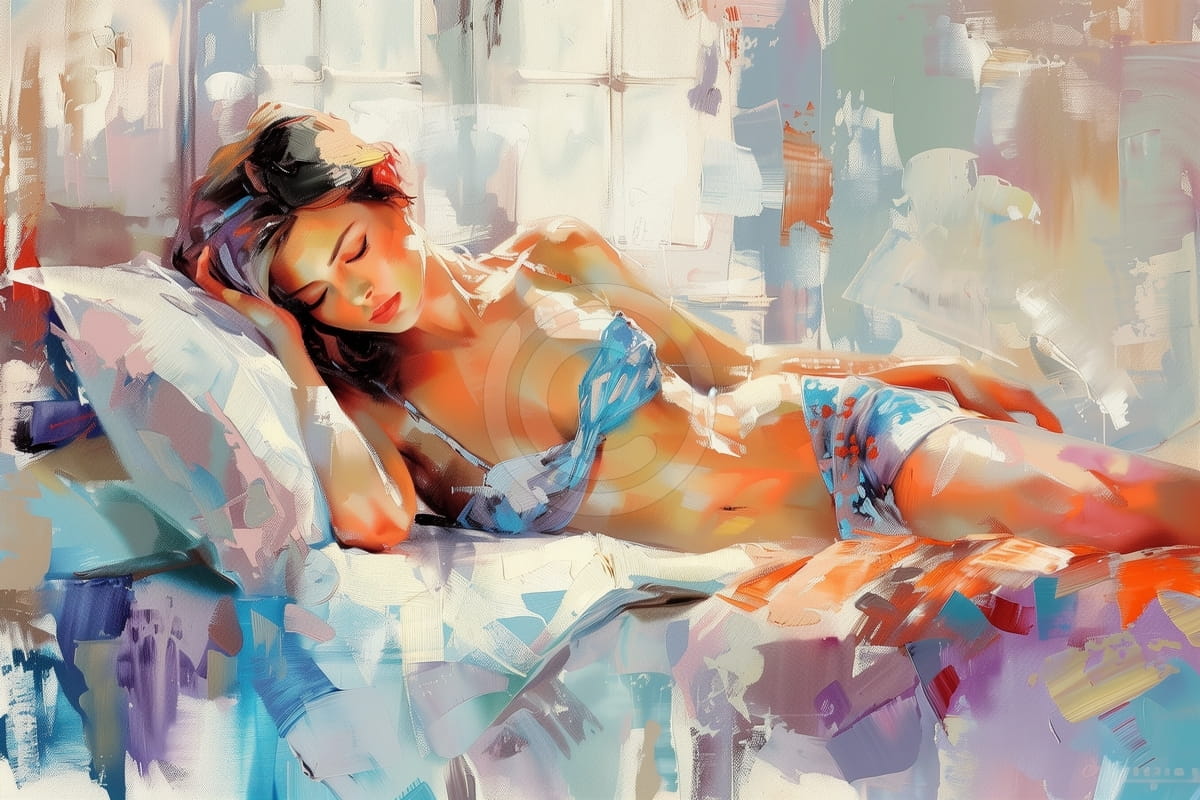 Belle femme évanouie sur un lit