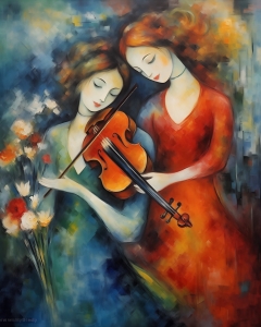 Filles jouant de la musique