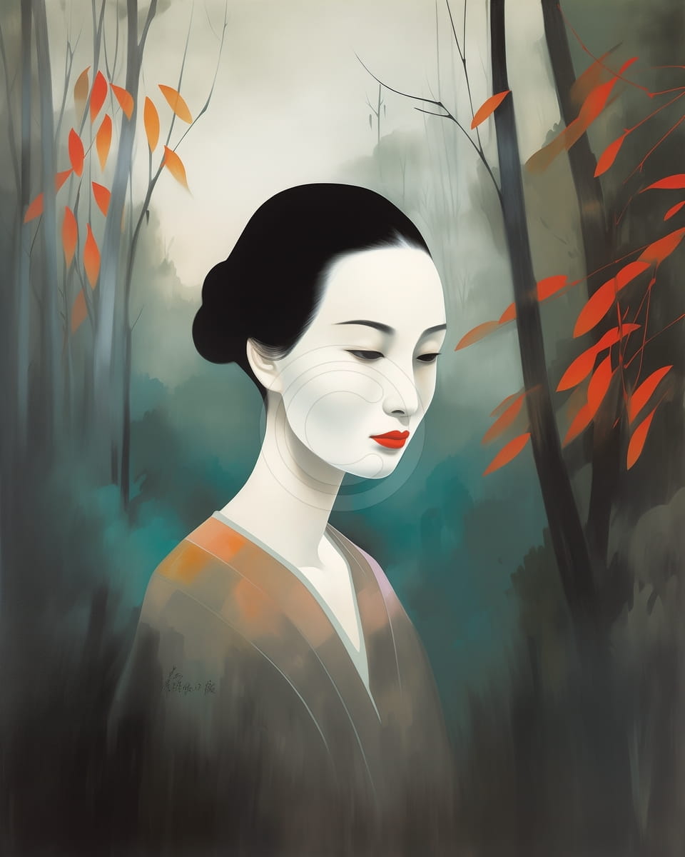 Retrato japonés minimalista