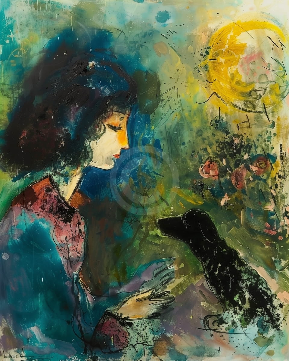 Peinture femme avec chien