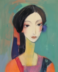 La mujer con flor azul