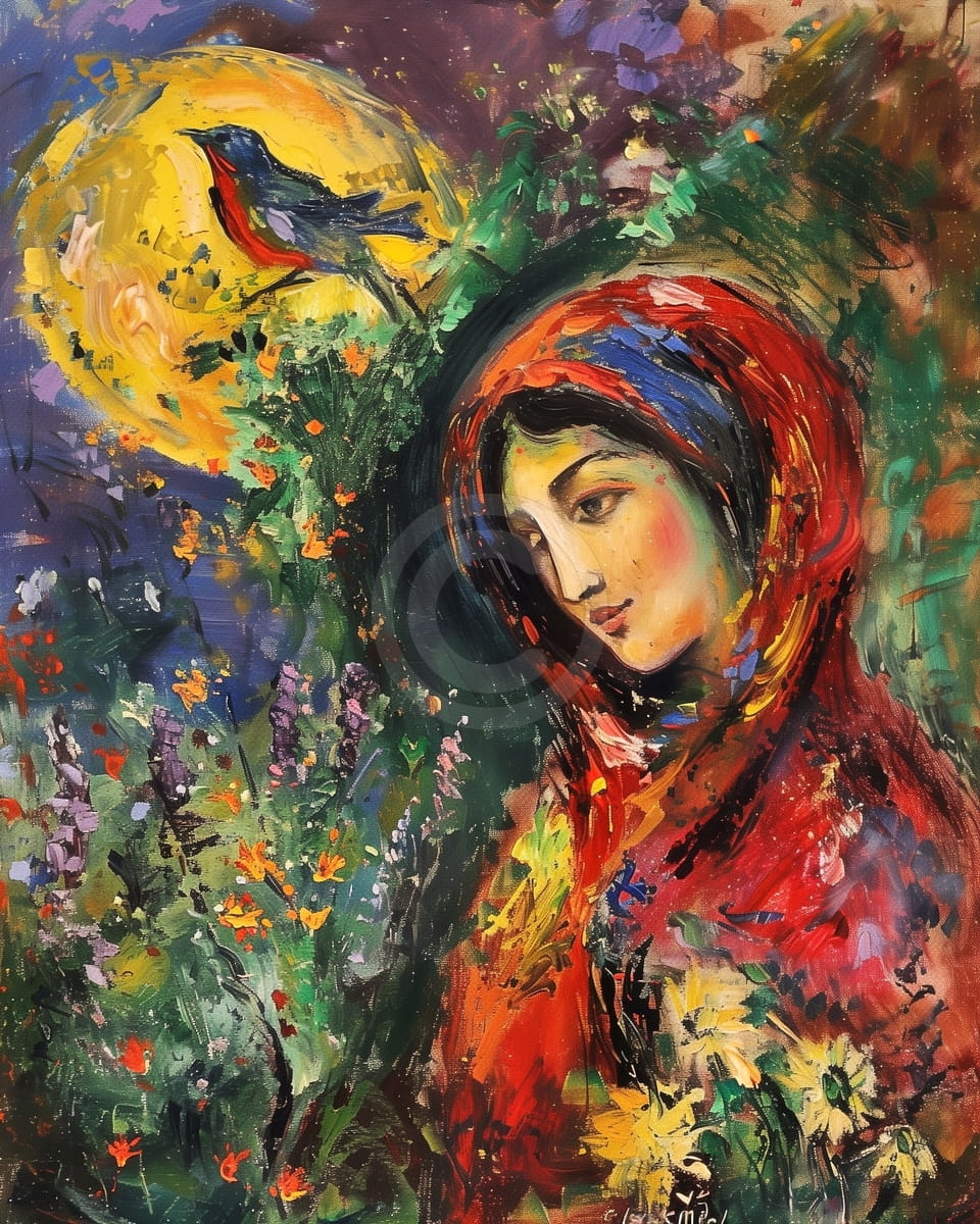 Femme traditionnelle à la pleine lune