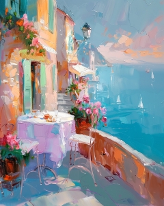Charmante terrasse aux couleurs pastel