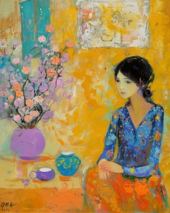 Mujer joven con flor