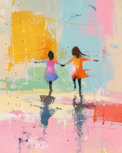 Filles jouant sur la plage