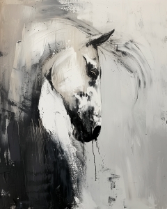 Portrait noir et blanc d'un cheval