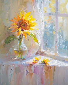 Girasol en un jarr&oacute;n transparente
