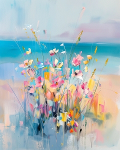 Mazzo di fiori in riva al mare