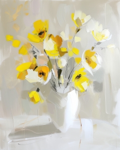 Fleurs jaunes dans un vase blanc