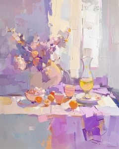 Nature morte fleurs aux fruits