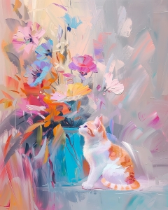 Katze mit Blumen