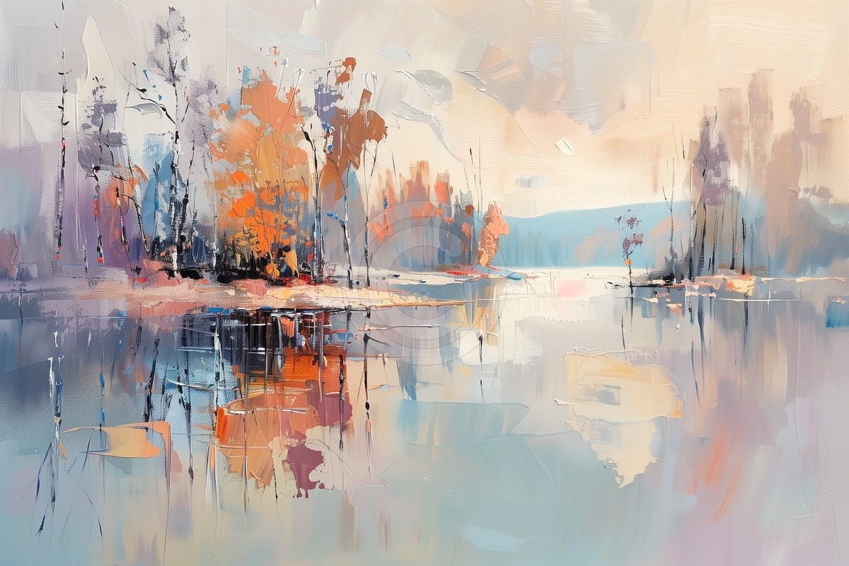 Alberi autunnali astratti riflessi nel lago