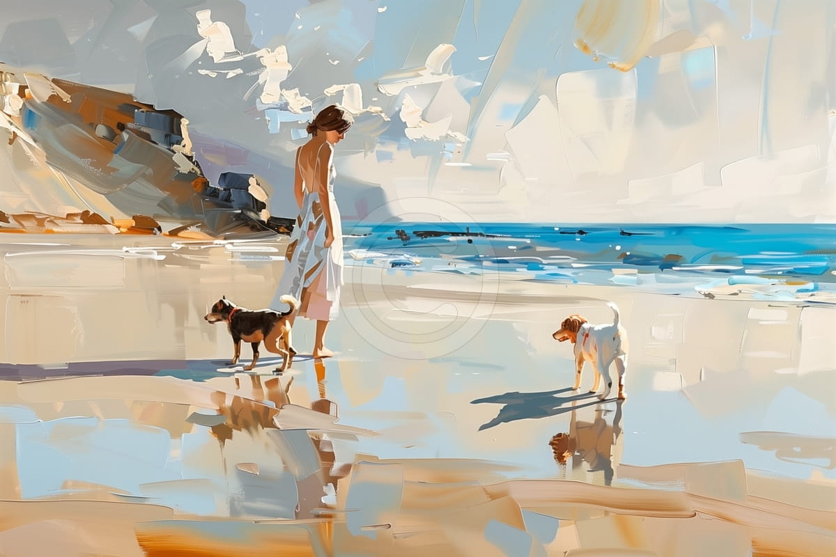Paisaje de playa con perros