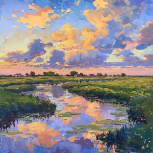 Abendliche Flusslandschaft