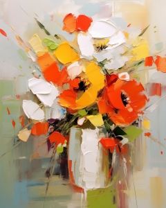 Abstrakte Mohnblumen in wei&szlig;er Vase
