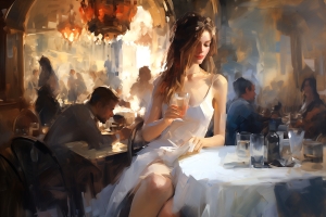 Sola con un vestido blanco