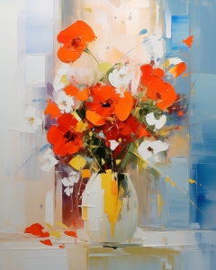 Coquelicots et fleurs blanches