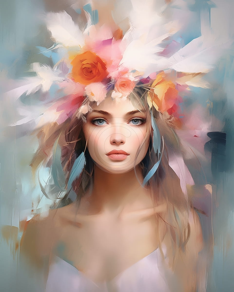 Femme avec des fleurs dans les cheveux