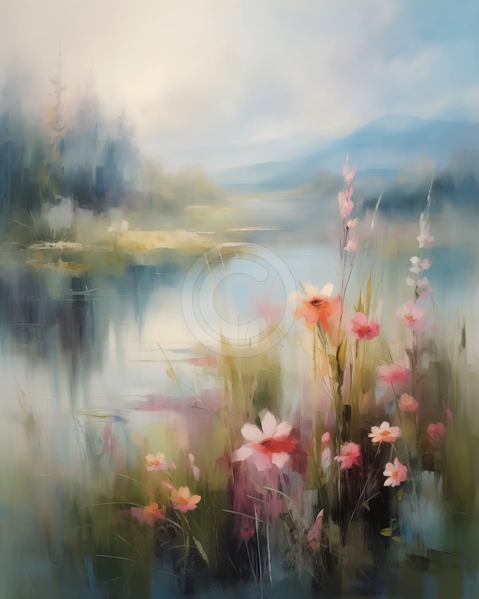 Neblige Seenlandschaft