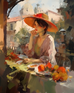 Frau auf der Terrasse