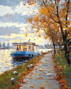 Paesaggio autunnale con barca
