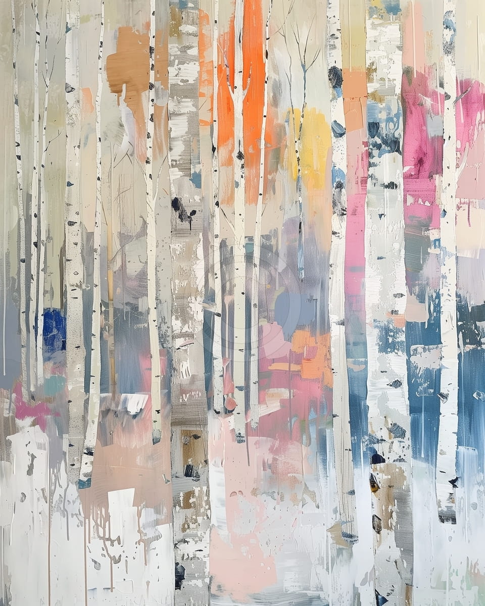 Abstrakte Landschaft mit Birken