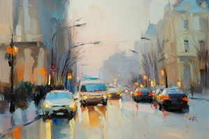 Lumi&egrave;res de la Ville sous la Pluie