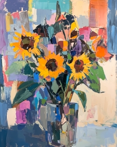 Tournesols Vibrants dans un Vase en Verre