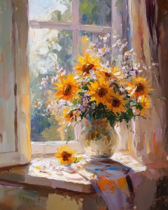 Tournesols Impressionnistes &agrave; la Fen&ecirc;tre