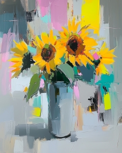 Girasoles Contempor&aacute;neos en Jarr&oacute;n de Cristal