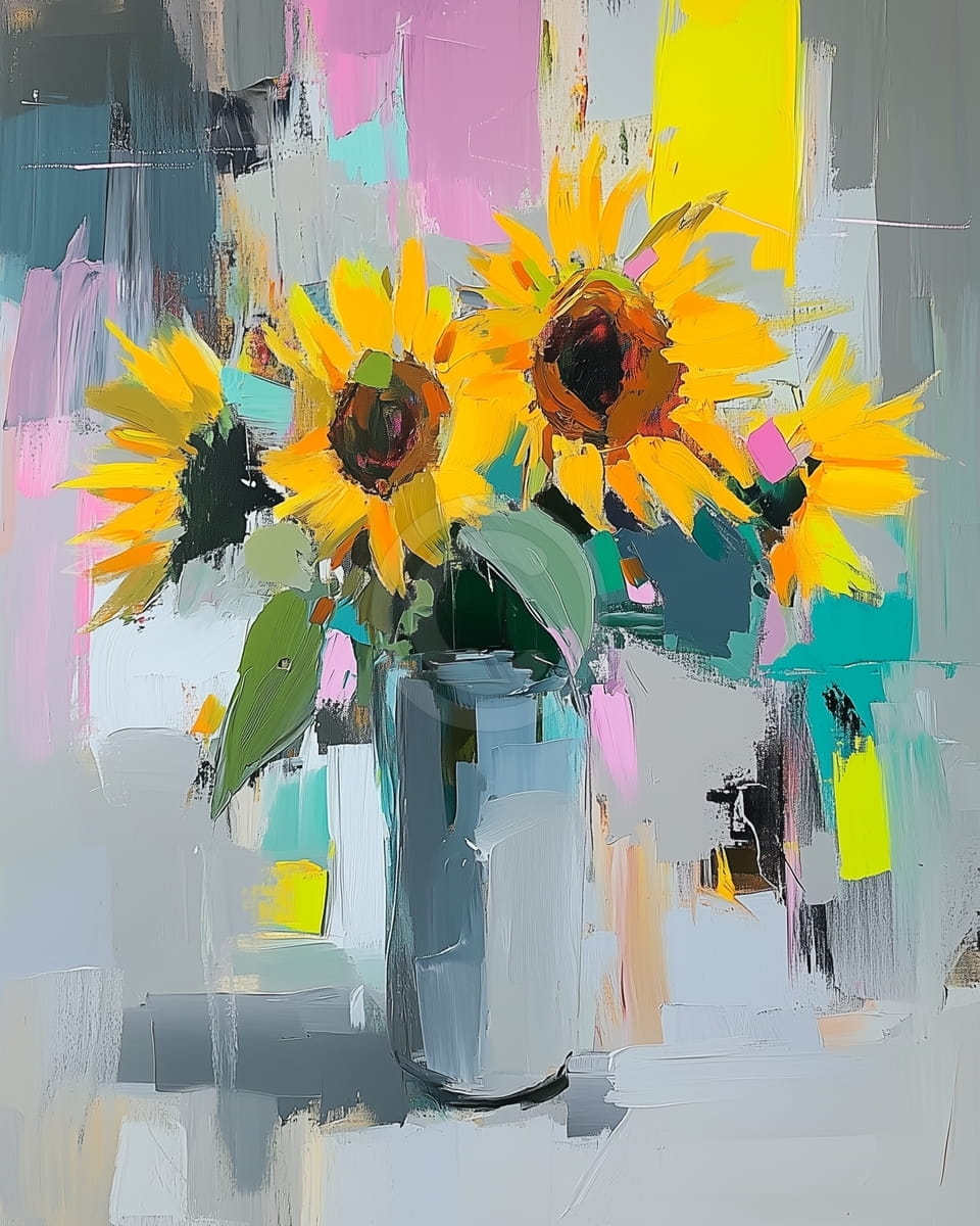 Zeitgenössische Sonnenblumen in Glasvase