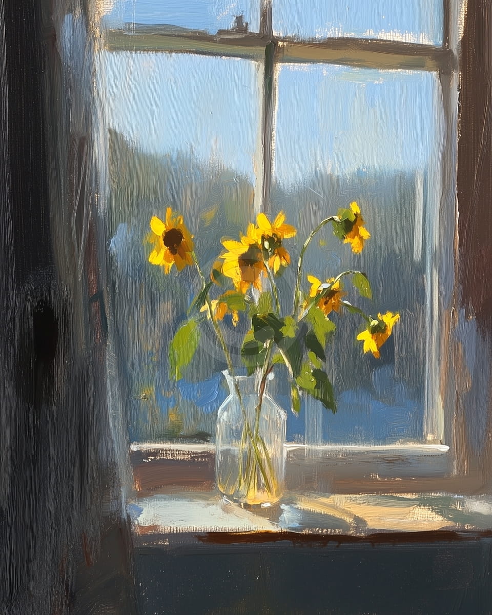 Sonnenblumen auf der Fensterbank