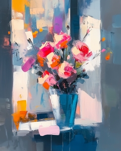 Lebendige Rosen in einer Blauen Vase