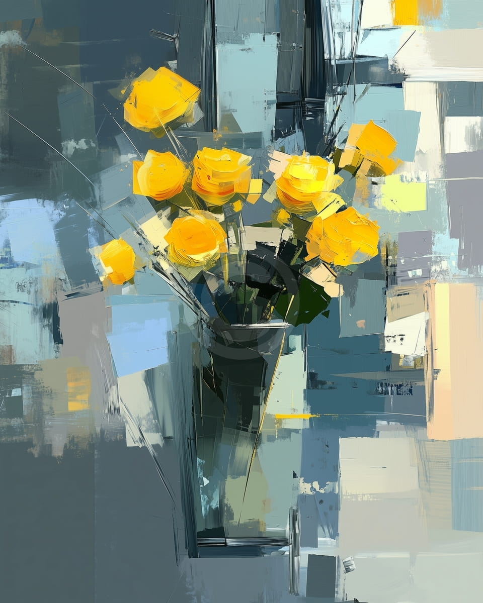 Abstrakte Gelbe Rosen in einer Glasvase