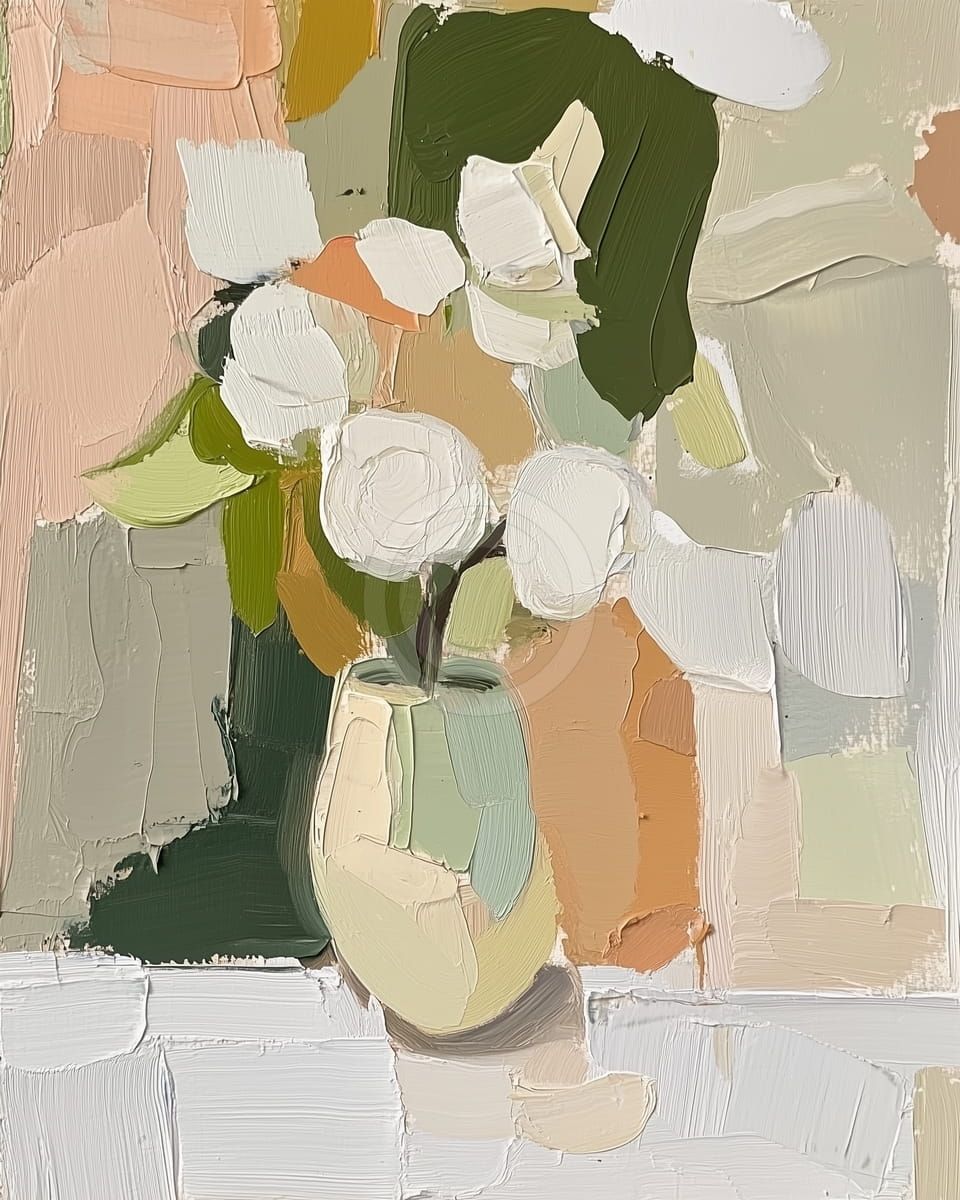 Sanfte Neutraltöne – Weiße Rosen in Vase