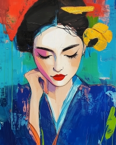 Mujer en vestido azul