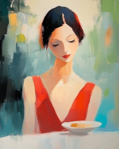 La morena de la blusa roja