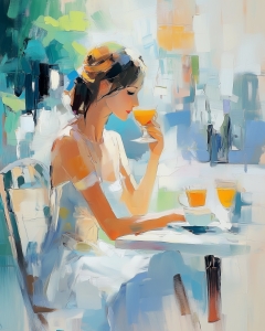 Portrait impressionniste en robe blanche