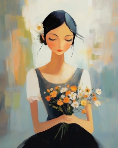 Mujer con ramo retrato