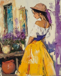 Hermosa mujer entre flores