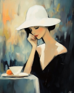Portrait de femme au chapeau blanc