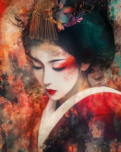 Ritratto di geisha in rosso