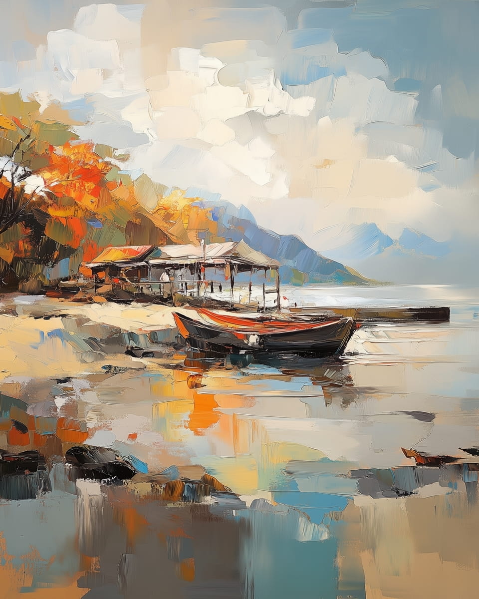 Mare astratto con pescatore