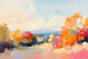 Autumn Horizon with Pastel Fields