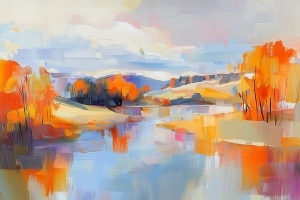 Paysage fluvial aux couleurs &eacute;clatantes de l&rsquo;automne