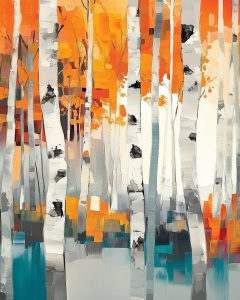 Boulevard de bouleaux en automne aux couleurs abstraites